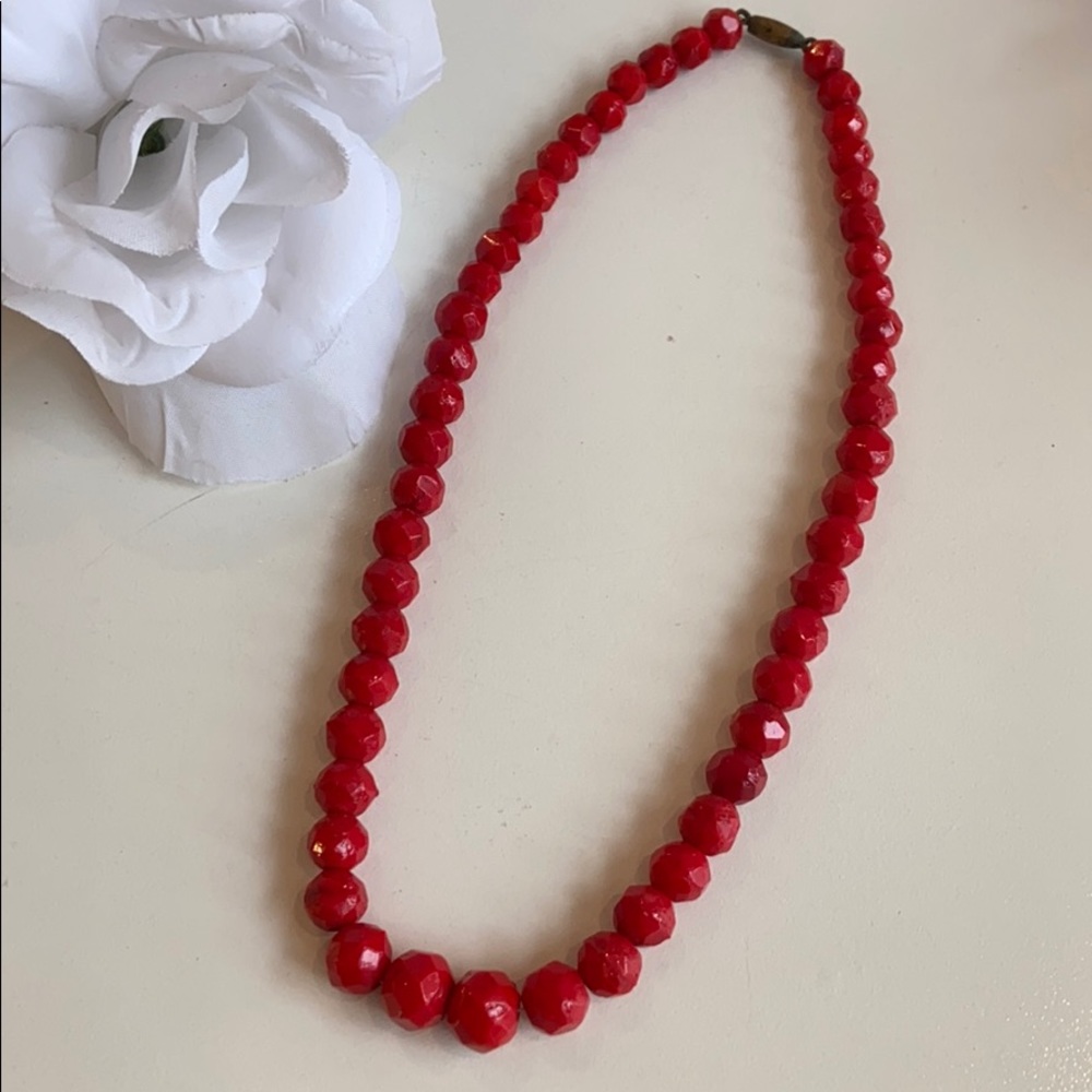 Vintage Red Beaded Choker